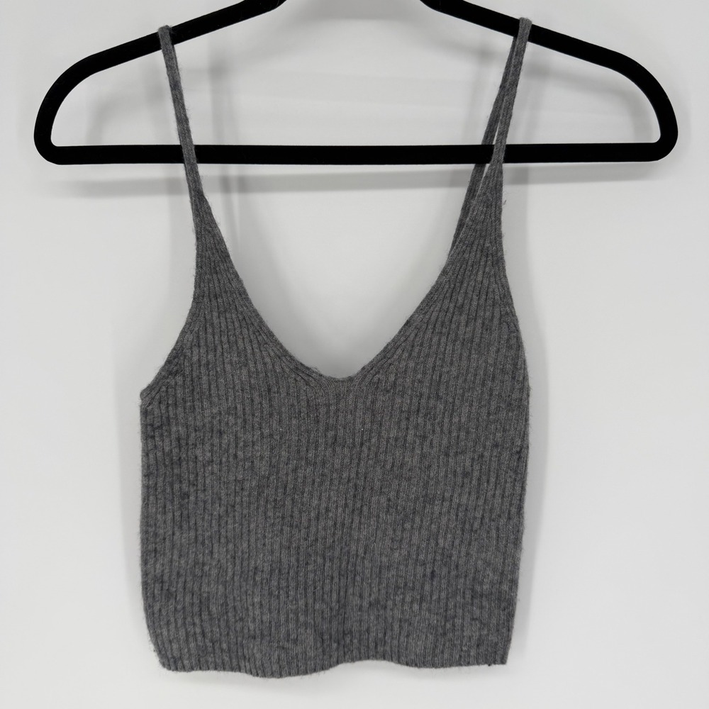 RUMERED RIBBED CROP TANK TOP GREY WOOL BLEND XS CASUAL QUIET LUXURY MINIMALIST